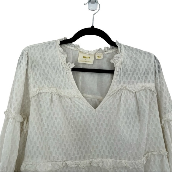 ANTHROPOLOGIE MAEVE Angela Ruffle Peasant Blouse White 100% Sz S - Picture 5 of 8